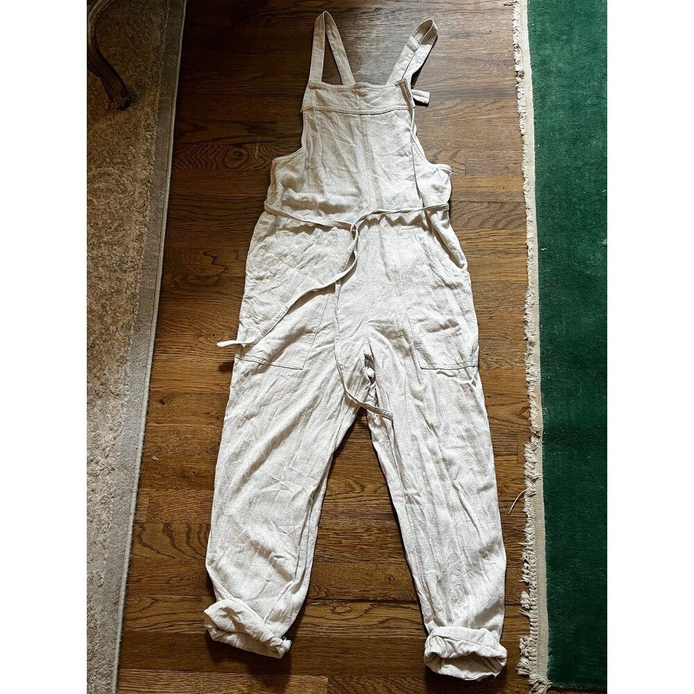 Women's universal Thread Linen Blend Overalls Jumpsuit Tie waist Romper Small